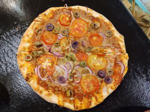 Delicious vegan pizza!! at Minuteman Pizza in Uyuni