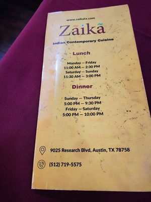  at Zaika Indian Cuisine in Austin