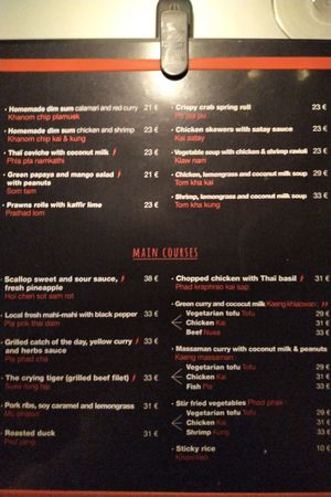 Menu.  Fairly limited options.  One app and three tofu or veggie based mains at Black Ginger in Gustavia