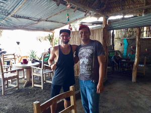 Head chef Edmundo with a happy vegan customer! at Comedor Julias in Ometepe