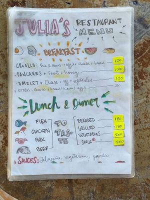 Menu. There are also daily specials and requests can be made.  at Comedor Julias in Ometepe