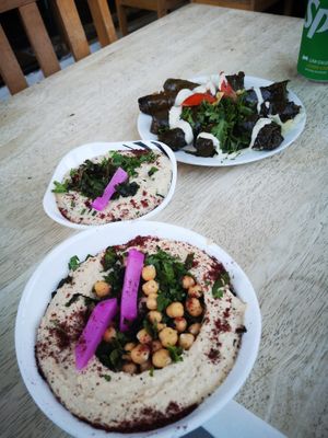 Hummus, baba ganoush and dolmadakia at Baba Ganoush - Jerusalem Falafel in Bristol