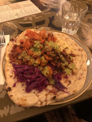  Beetroot flatbread with extra bacon   at Lounges - Tiempo Lounge in Sutton