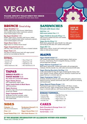 Vegan Menu at Lounges - Tiempo Lounge in Sutton