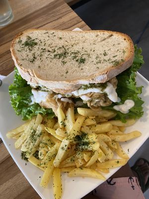 Another angle of tofu sandwich  at Karma in Jaco