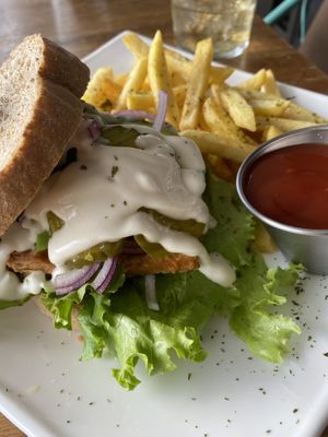Fried tofu sandwich! at Karma in Jaco