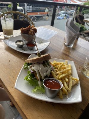 Buffalo cauliflower and fried tofu sandwich  at Karma in Jaco
