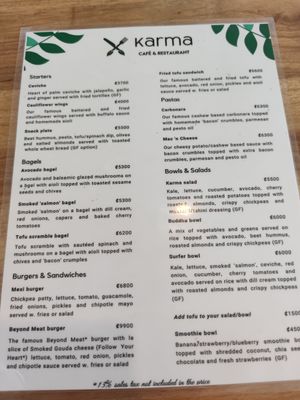 Menu at Karma in Jaco