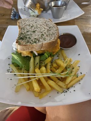 Fried tofu sandwich  at Karma in Jaco