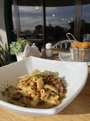 Carbonara Pasta and Cauliflower Wings    at Karma in Jaco