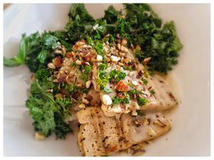 Tofu, Kale, Rice in a creamy sauce at Karma in Jaco