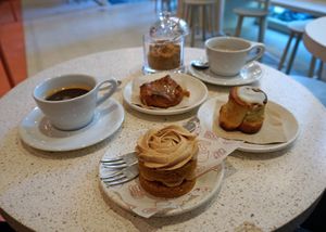 cakes, cakes and cakes and coffee at Buddy Buddy in Brussels