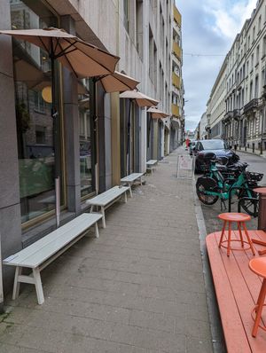The restaurant from outside at Buddy Buddy in Brussels