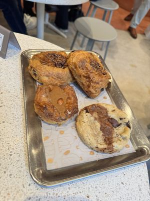 Two pain au chocolat, cookie and pastry. All vegan   at Buddy Buddy in Brussels
