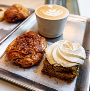 Pain au chocolat + Pound Cake + Flat White at Buddy Buddy in Brussels