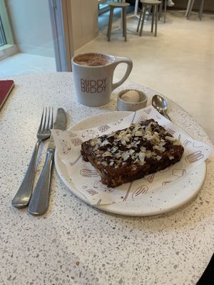 Hot Chocolate and Flaky Toast at Buddy Buddy in Brussels