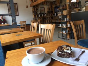 hot chocolate&cinnamon bun at Café Monteverde in Monteverde