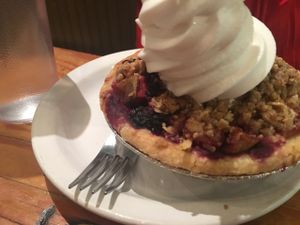 Marionberry-pear cobbler with soft serve at Back To Eden Bakery in Portland