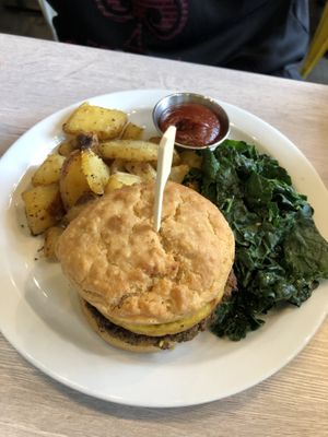 Biscuit Breakfast Burger  at Back To Eden Bakery in Portland