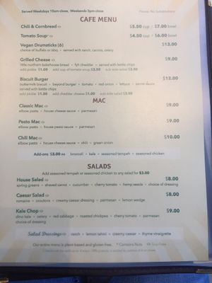 Lunch/DInner menu at Back To Eden Bakery in Portland