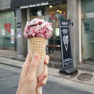 Cone with gelato Cherry Chocolate Chip at AcheMi in Seoul