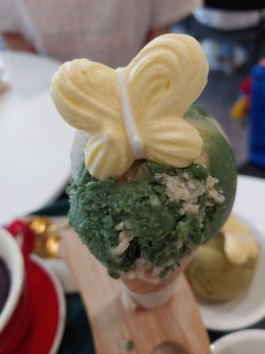 Mugwort injeolmi ice cream on cone at AcheMi in Seoul