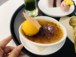 Creme Brûlée with Orange Ice Cream 💚  at AcheMi in Seoul