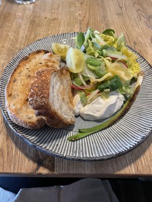 Spring veg salad with almond ricotta   at The Drunken Duck Inn in Ambleside