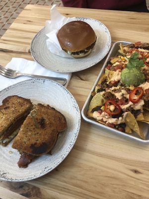 Rueben, nachos, and steakhouse burger at Veggie Grill by Next Level - W 23rd in New York City