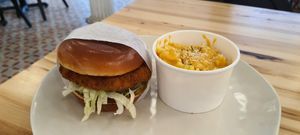 CHKN in a bun, mac&cheese. Loved them both, the mac&cheese was better though. at Veggie Grill by Next Level - W 23rd in New York City