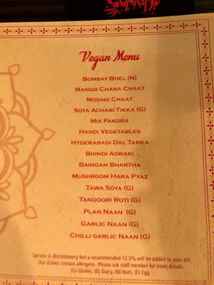 Vegan menu. Note, they also have a vegetarian menu.  at Dhaba@49 in West London