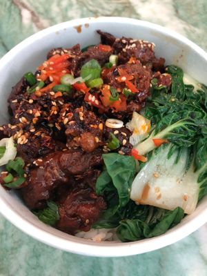 Vegan rice bowl at Mason's Dumpling Shop in Los Angeles