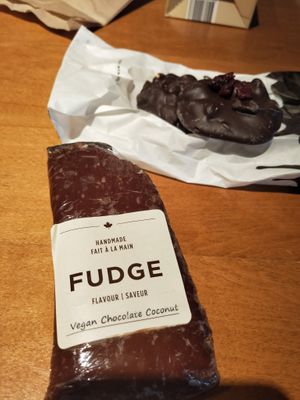 Vegan chocolate coconut fudge at Rocky Mountain Chocolate  in Whistler