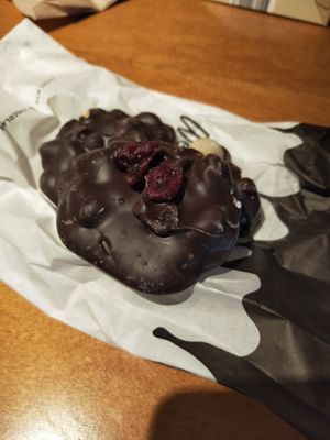 Dark chocolate and cranberry, dark chocolate and macadamia and dark chocolate and peanut at Rocky Mountain Chocolate  in Whistler