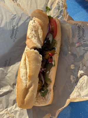 Hummus sandwich with everythingg  at La Sandwicherie in Miami Beach