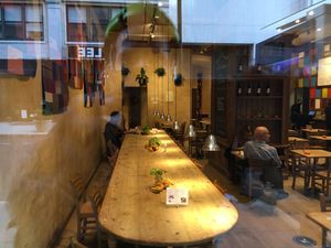 Communal seating. at Le Pain Quotidien - Lincoln Plaza in New York City