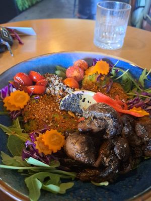 Avo on toast with mushrooms at Caffeine Kings in Miami