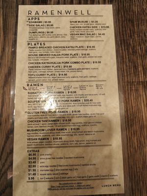 menu 12/225 at Ramenwell in San Francisco