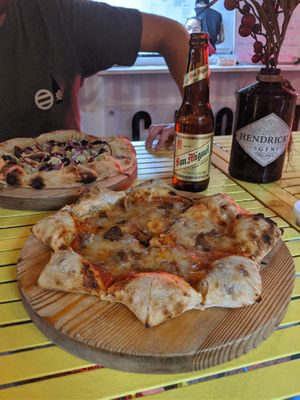Vegan pizza with beyond meat and cheese, with stuffed crust at Crosta Pizzeria in Makati