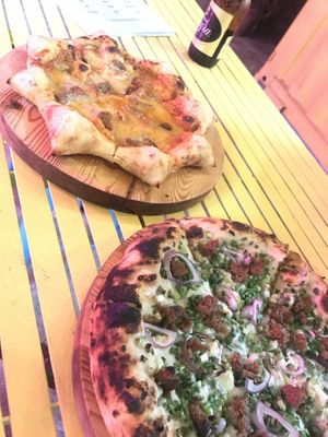 Stuffed AF pizza and Green Sausage (both vegan) at Crosta Pizzeria in Makati