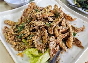 Fried King oyster mushroom at Big Veggie in Kuching