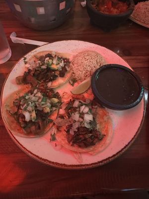 Wild mushroom tacos with rice & black beans  at Universal Studios - Antojitos Authentic Mexican Food in Orlando