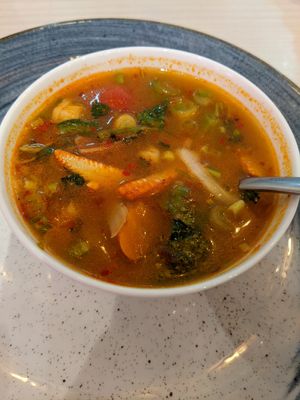 Vegan Tom Yum soup at Eat Fuchsia - Bay Square in Dubai