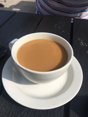 ‘Flat white’ - as served. Note: no microfoam, no art.  at Whins Kitchen in Wheelton