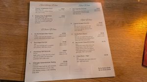 Wine list at Whins Kitchen in Wheelton