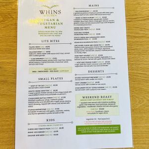 Vegan and vegetarian menu   at Whins Kitchen in Wheelton