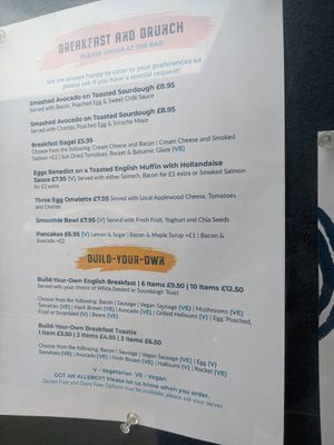 Breakfast menu at MerseyMade in Liverpool