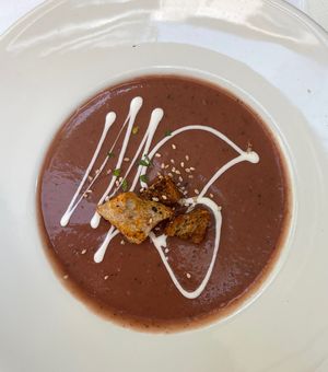 Cold vegetable soup   at L'Encant Vegetaria in Barcelona