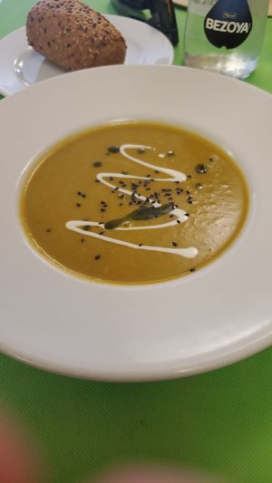 This soup was delicious. Like a cream of broccoli soup type. at L'Encant Vegetaria in Barcelona