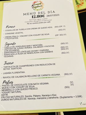 Menu del día  at L'Encant Vegetaria in Barcelona